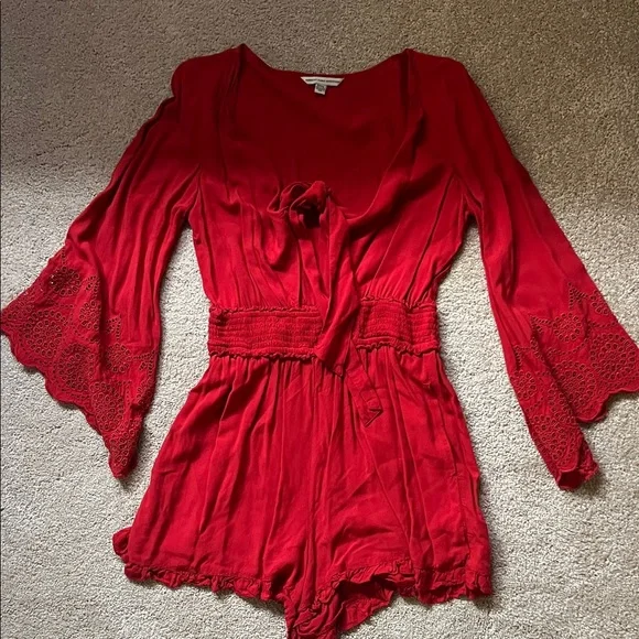 American Eagle Outfitters Red Tie-Front Romper - Picture 1 of 3